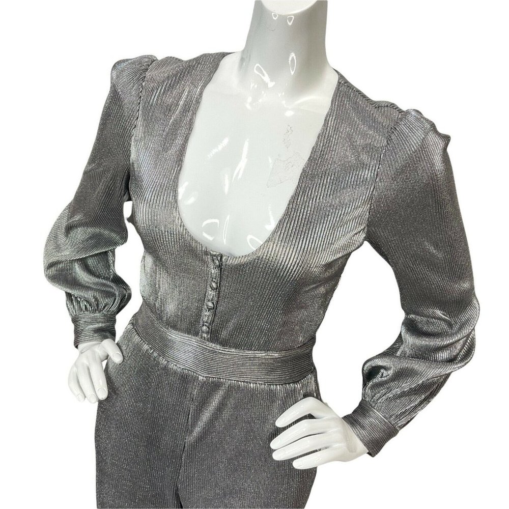 House of Harlow Jumpsuit Women Sz XXS Silver Revolve Long Slv Shimmer Nwt $248 - Picture 2 of 12